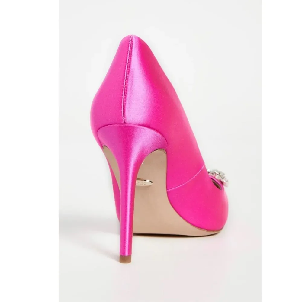 Badgley Mischka Cher Satin Brooch Embellished Pumps Pink, New, Size 7.5 - Picture 7 of 16